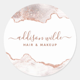 Schicker weißer Marmor Achat Roségold Glitter Runder Aufkleber