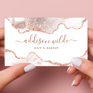Schicker weißer Marmor Achat Roségold Glitter Visitenkarte