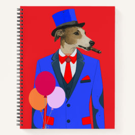 Schicker Windhundhund in blauem Anzug Notizbuch