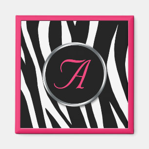 Schicker Zebra-Druck-Beeren-Rosa-Monogramm-Magnet Magnet