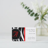 Schicker Zebra-Druck-rote Monogramm-Visitenkarten Visitenkarte (Stehend Vorderseite)