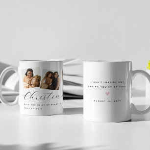 Schickes 3er-Foto Werden Sie meine Brautjungfer An Kaffeetasse