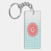 schickes adrettes Türkisgingham-Mustermonogramm Schlüsselanhänger (Vorderseite links)