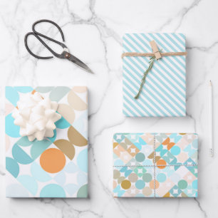 Schickes Aqua-Blau-Korallen-Orange-Kreise-Kunstmus Geschenkpapier Set