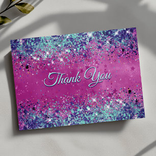 Schickes aqua rosa irisierendes Glitter Dankeskarte