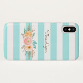 Schickes Aqua Stripes weibliches Blumen- und Case-Mate iPhone Hülle (Rückseite (Horizontal))
