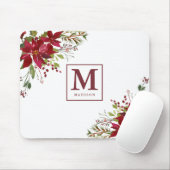 Schickes Aquarell-Blumenpoinsettia-Monogramm Mousepad (Mit Mouse)