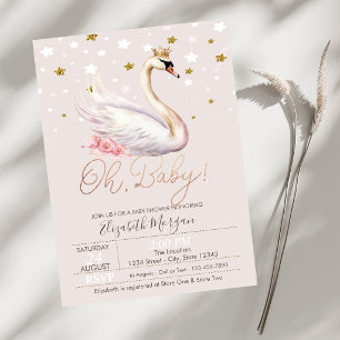 Schickes Baby-Schwan-Krone Sterne Blumen Baby Show Einladung