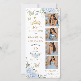 Schickes Babyblaues Florales Gold Fotoautomaten Qu Save The Date