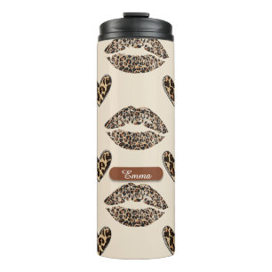 Schickes Beige- und Schwarz-Cheeta-Druckmuster Thermosbecher