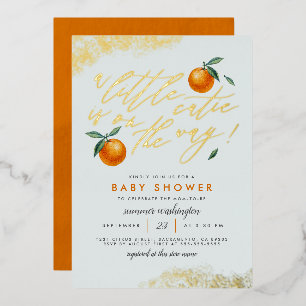 Schickes Blau A Little Cutie Orange Babyparty Folieneinladung