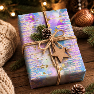 Schickes Blau-Aqua-Glitter-Tropfen-Monogramm-Einho Geschenkpapier