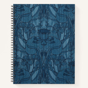 Schickes Blau Art Nouveau Iris Botanisches Muster Notizblock