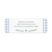 Schickes Blau Gingham Herz Baby Shower Rücksendead (Vorne)