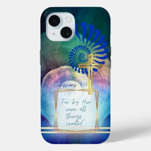 Schickes Blau Mauve Grün Faith Nautilus Gold Kreuz Case-Mate iPhone Hülle