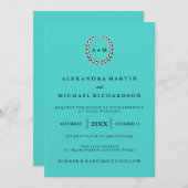 Schickes Blau mit Schwarzweiss-Kranz Einladung (Vorne/Hinten)