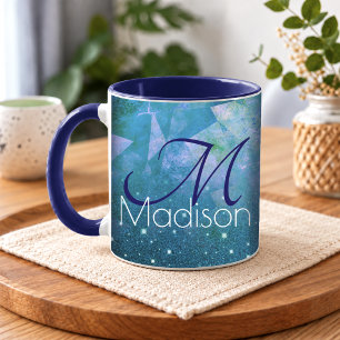Schickes blau rosa Ombre Glitter Monogramm Tasse