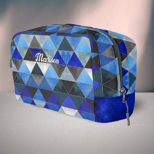 Schickes blau türkis graues geometrisches waschbeutel