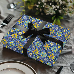 Schickes Blau-Türkis-Mittelmeer-Sizilianische-Zitr Geschenkpapier
