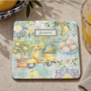 Schickes Blau Türkis Sizilianisch Zitrus Floral Steinuntersetzer