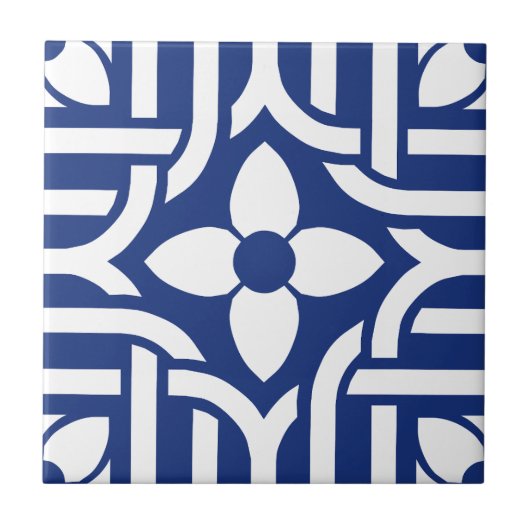 Schickes Blau-Weiß-Blumenmuster Fliese (Vorderseite)