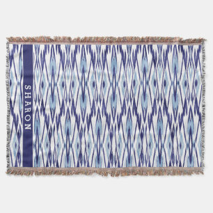 Schickes blau-weißes Wasserfarben-Ikat-Muster Decke
