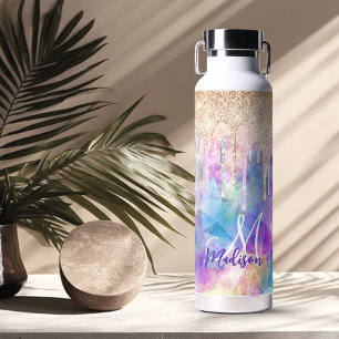 Schickes blaues Aquamarin-Einhorn tropft Glitter-M Trinkflasche