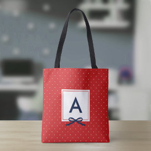 Schickes Blaues Band Rot Punkte Muster Monogramm Tasche