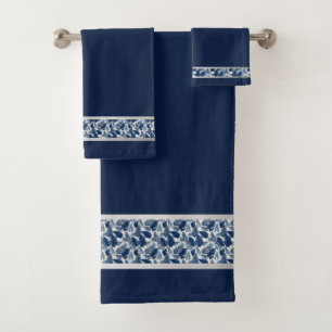Schickes blaues Blumen-Handtuch-Set Badhandtuch Set