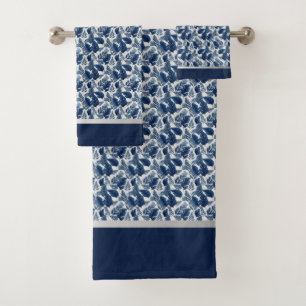 Schickes blaues Blumen-Handtuch-Set Badhandtuch Set