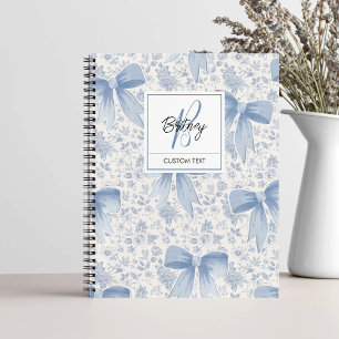Schickes blaues Blumenmuster mit Schleifen Schrift Notizblock