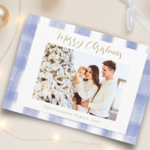 Schickes blaues Gingham-Karo-Familien-Weihnachtsfo