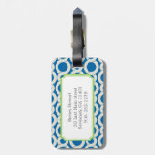 Schickes blaues ineinander greifenmustermonogramm gepäckanhänger (Rückseite vertikal)