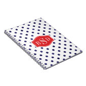 Schickes blaues und weißes Tupfenmustermonogramm Notizblock (Rechte Seite)