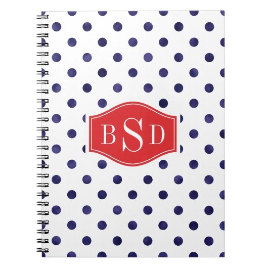 Schickes blaues und weißes Tupfenmustermonogramm Notizblock (Vorderseite)