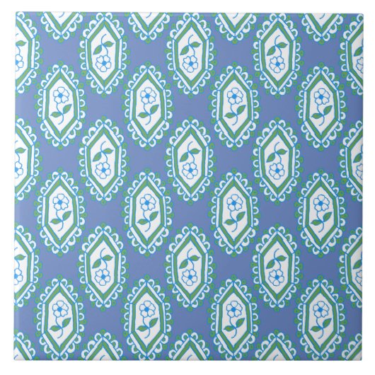 Schickes Blaues Vintage-Periwinkle-Blumenmuster Fliese (Vorderseite)
