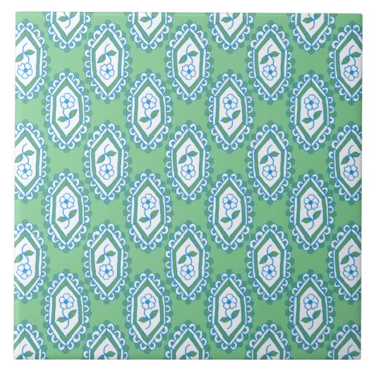 Schickes Blaues Vintage-Periwinkle-Blumenmuster Fliese (Vorderseite)