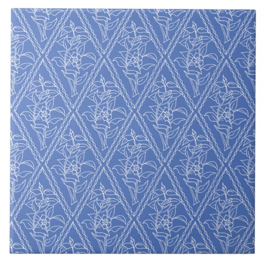 Schickes blaues Vintage-Periwinkle-Blumenmuster Fliese (Vorderseite)