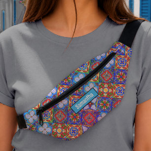 Schickes blaues violettes Talavera-Fliesen-Monogra Bauchtasche