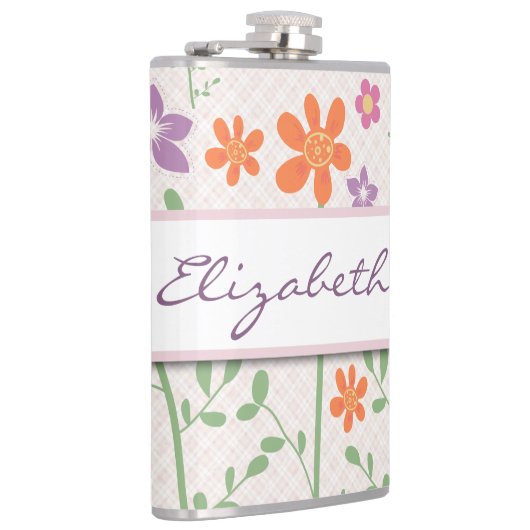 Schickes Blumenmuster-Entwurfs-Monogramm Flachmann (Rechts)