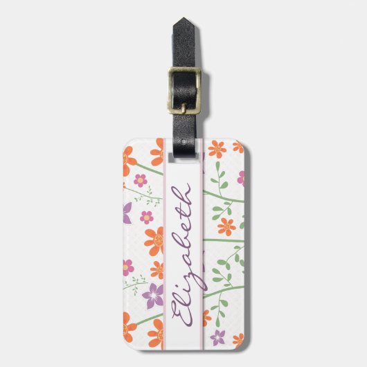 Schickes Blumenmuster-Entwurfs-Monogramm Gepäckanhänger (Vorderseite vertikal)