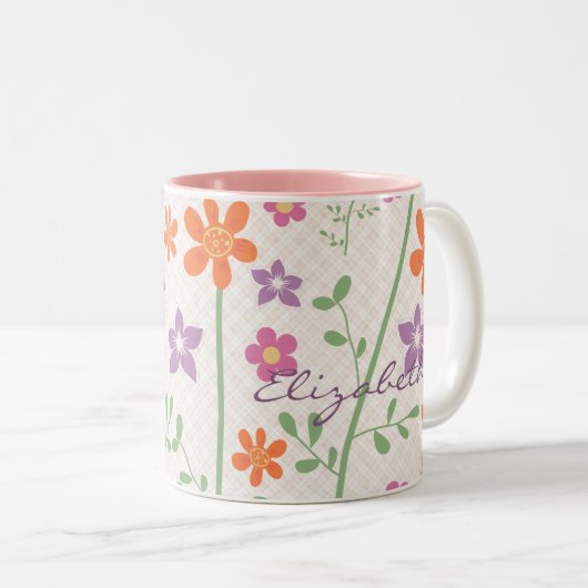 Schickes Blumenmuster-Entwurfs-Monogramm Zweifarbige Tasse (VorderseiteRechts)