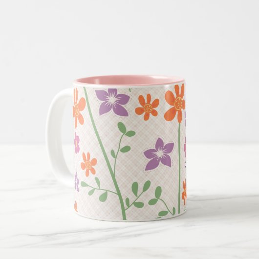 Schickes Blumenmuster-Entwurfs-Monogramm Zweifarbige Tasse (Vorderseite Links)