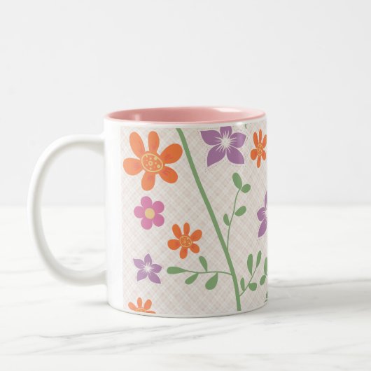 Schickes Blumenmuster-Entwurfs-Monogramm Zweifarbige Tasse (Links)