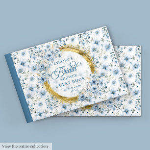 Schickes Bohemian-Puderblau-Gold-Blumen-Gästebuch Gästebuch