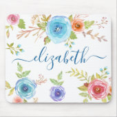 Schickes Boho-Blumen-Wasserfarben-Monogramm-Skript Mousepad (Vorne)