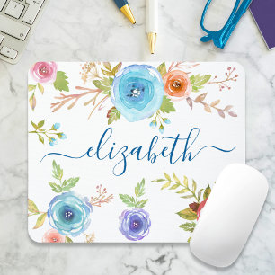 Schickes Boho-Blumen-Wasserfarben-Monogramm-Skript Mousepad