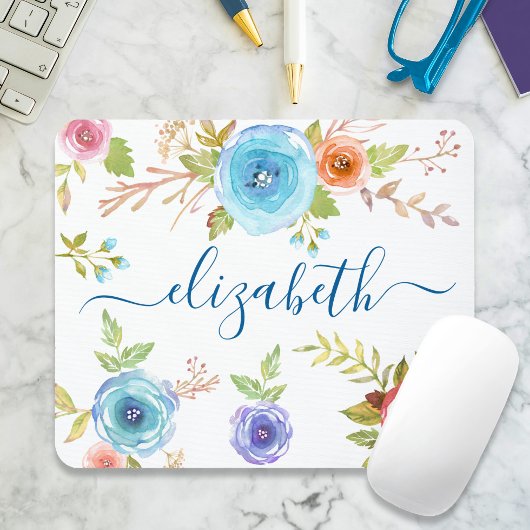 Schickes Boho-Blumen-Wasserfarben-Monogramm-Skript Mousepad