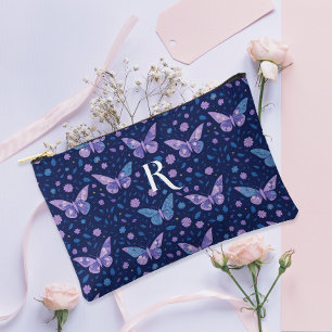 Schickes Boho-Lila-Schmetterlingsmuster-Monogramm Zubehörtasche