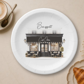 Schickes Bon Appétit Schwarz-Weiß Paris Café Gebur Pappteller